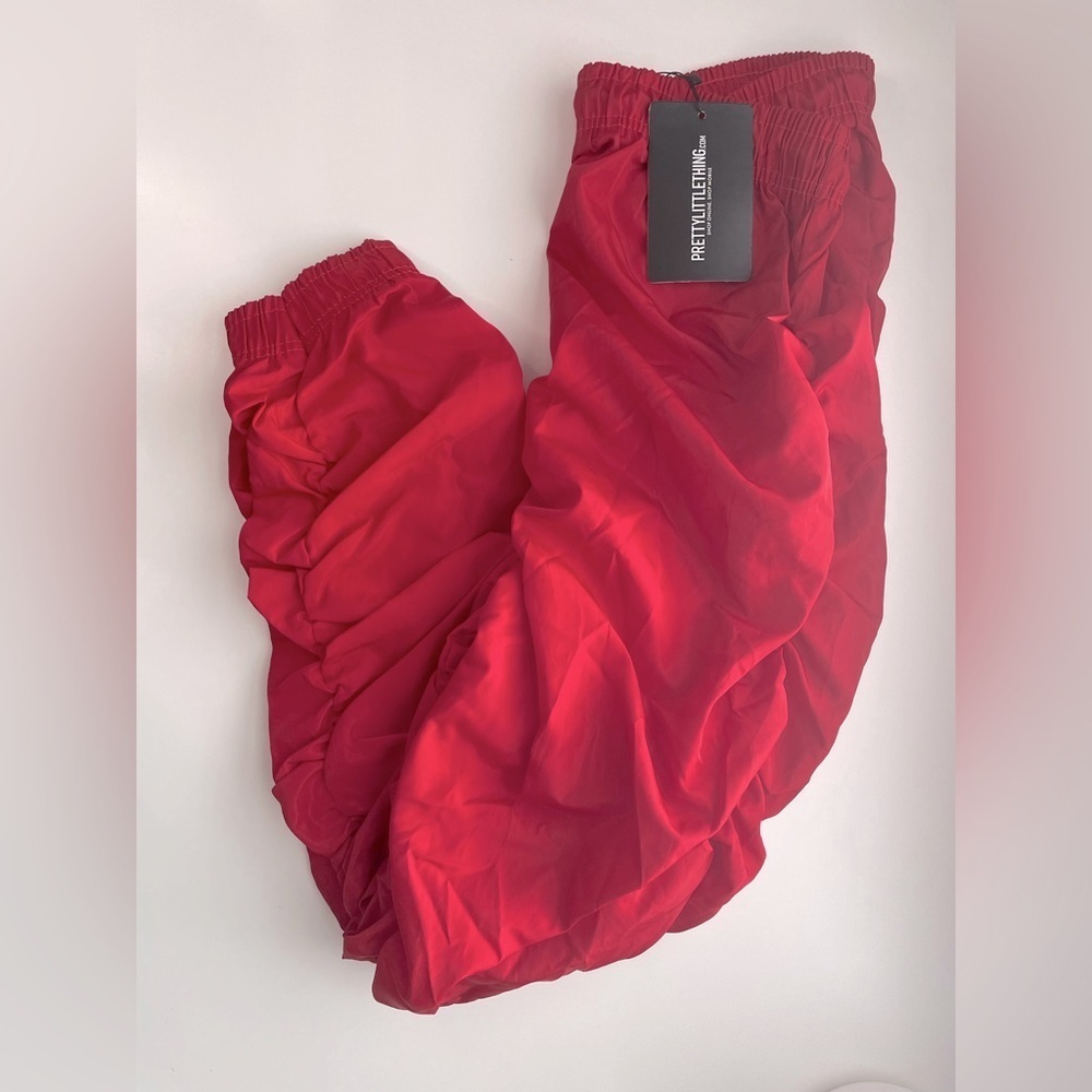 Red Shell Ruched Drawstring Joggers - Size 8 - Picture 10 of 12
